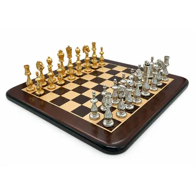 Arabic Style VI set, gold and silver plated pieces on rosewood chess board