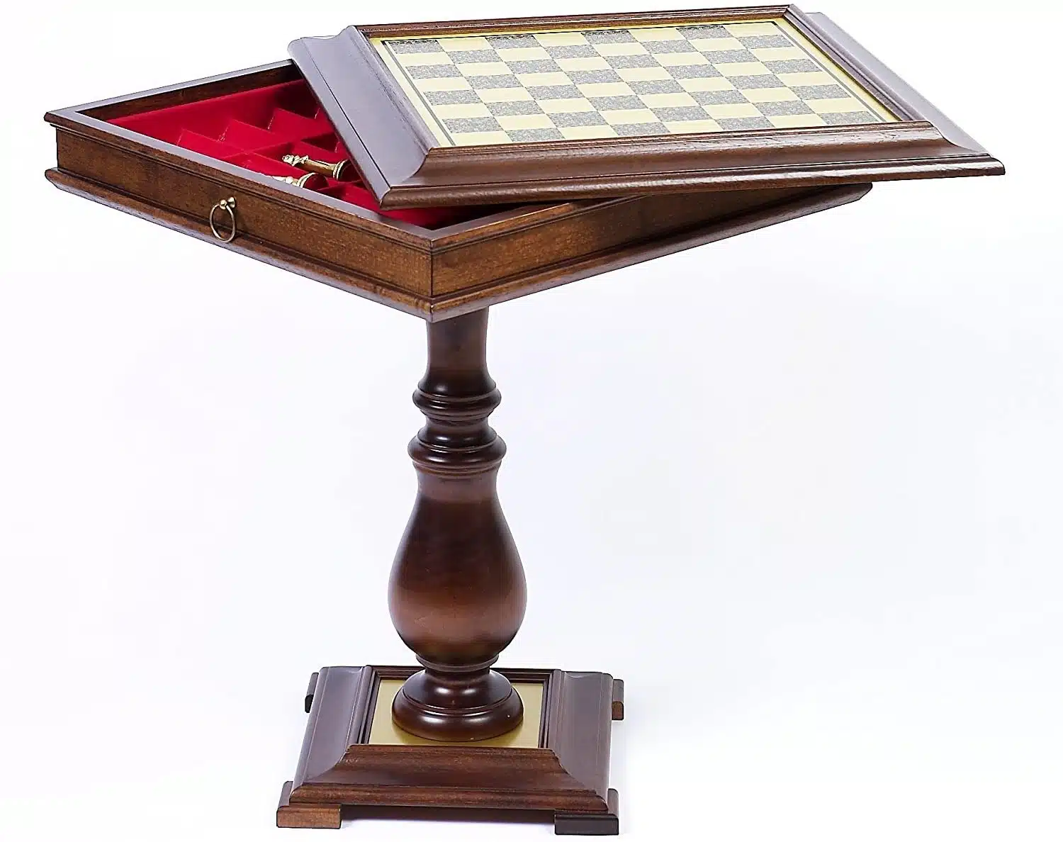 Chess & Backgammon Table with Wooden Chess Board & Brass Top with Built-in Storage Compartment - Image 2