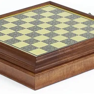 Wooden Chess Board with Brass-Effect Finish and Storage Compartment