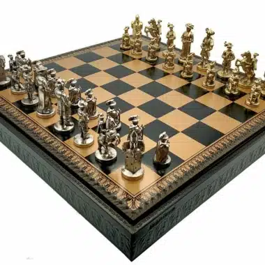 Lanzichenecchi II Set – Black Chess Board with Storage and Metal Chess Set