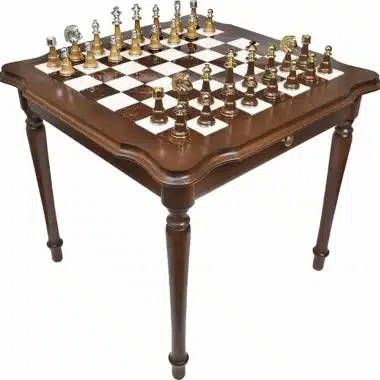 Staunton XL IV Set – Wooden and Carrara Marble Chess Table & Wooden Chess Set