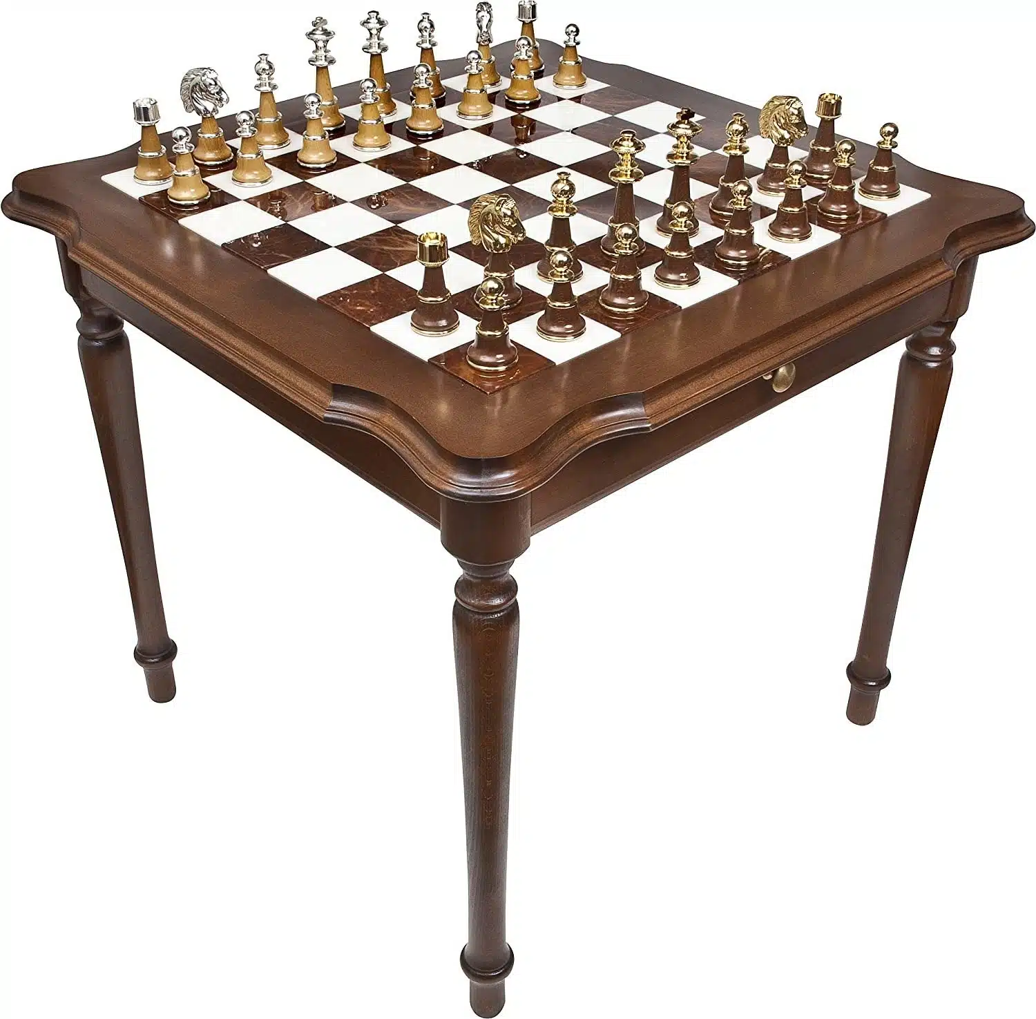 Staunton XL IV Set – Wooden and Carrara Marble Chess Table & Wooden Chess Set