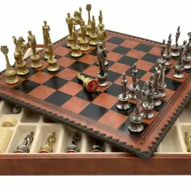 Napoleon II Set: Faux Leather Chess Board & Solid Metal Chess Set