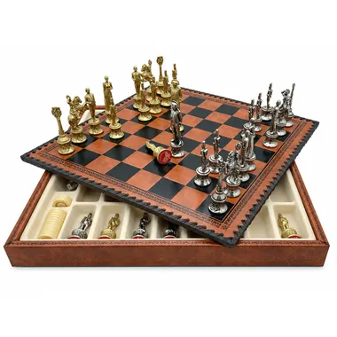 Napoleon II set placed on its open box, gold and silver pieces arranged