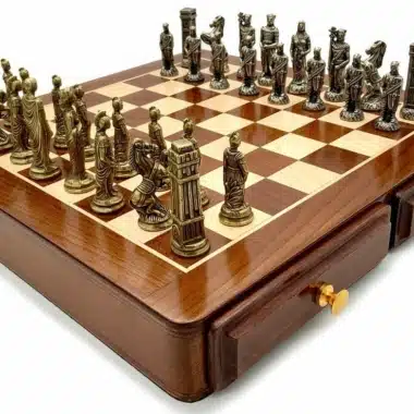 Romans vs Barbarians V Chess Board with Two Storage Drawers and Metal Chess Set
