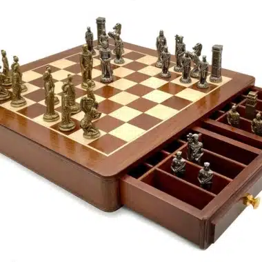 Alternative view of Romans vs Barbarians V Chess Board with Two Storage Drawers and Metal Chess Set