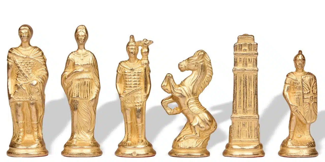 Romans vs Barbarians Set: Faux Leather Chess Board & Metal Chess Set - Image 6