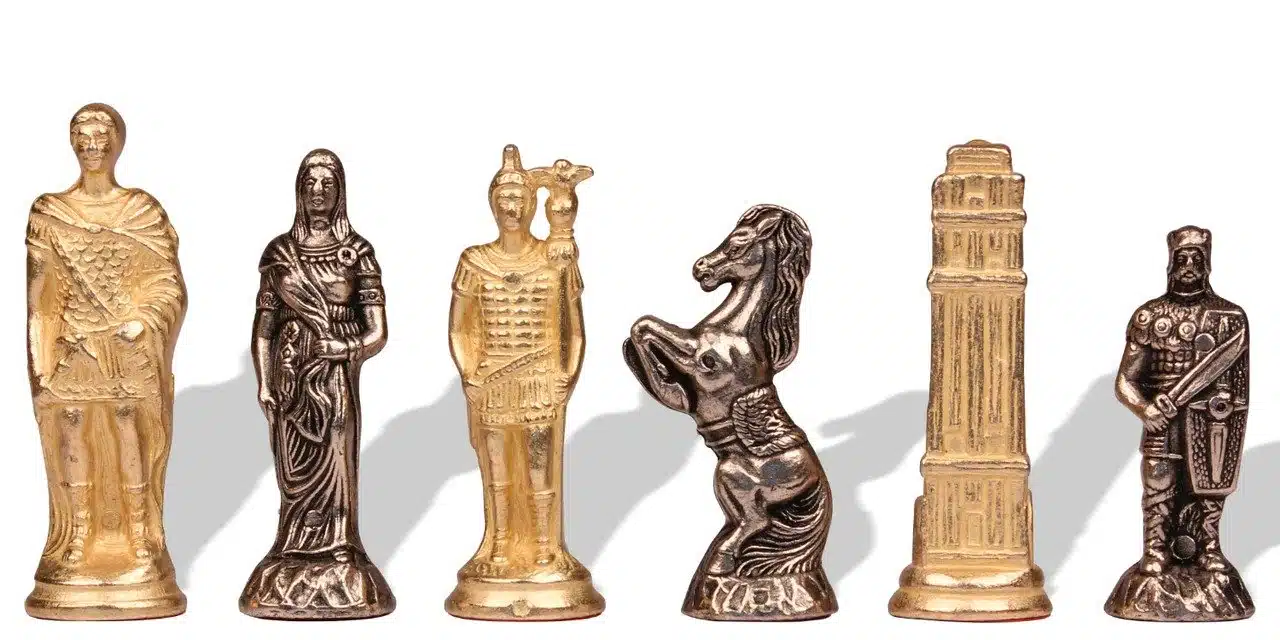 Romans vs Barbarians Set: Faux Leather Chess Board & Metal Chess Set - Image 4
