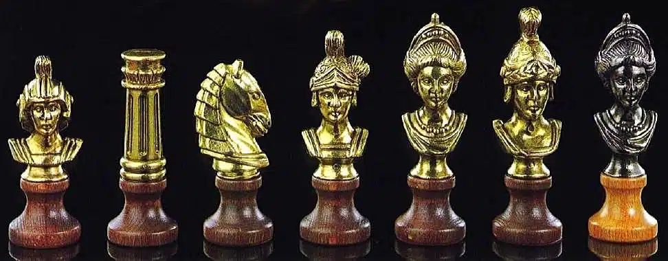 Jeu d'Echecs "Buste Romain" en Bois et Métal