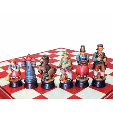 "Alpine Oil-Painted" Chess Set in Traditionally Carved Solid Alpine Wood