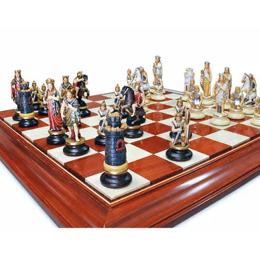 "Etruscan Oil-Painted" Chess Set in Traditionally Carved Solid Alpine Wood