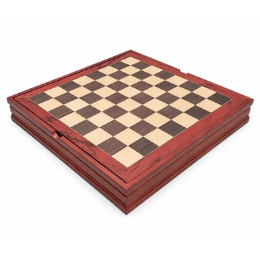 Chess board in walnut and maple wood, overall view closed