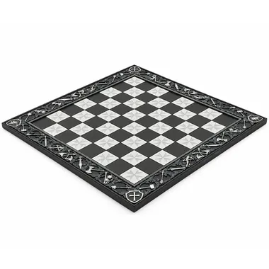 Templar chess board in sculpted resin, overall view with ornate border