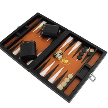 Italian Brown Faux Leather Folding Magnetic Travel Backgammon Set