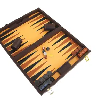 Italian Brown Faux Leather Folding Magnetic Travel Backgammon Set