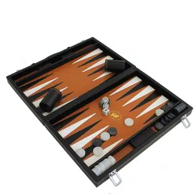 Elegant Folding Magnetic Travel Backgammon Set in Italian Faux Leather