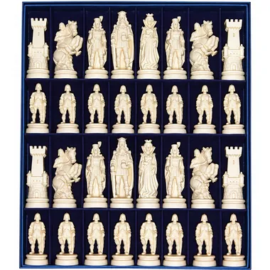 "Bergamo Shield Side Natural Wood" Chess Set in Traditionally Carved Solid Alpine Wood