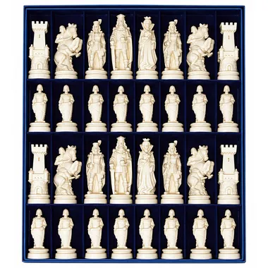 "Bergamo Shield Front Natural Wood" Chess Set in Traditionally Carved Solid Alpine Wood