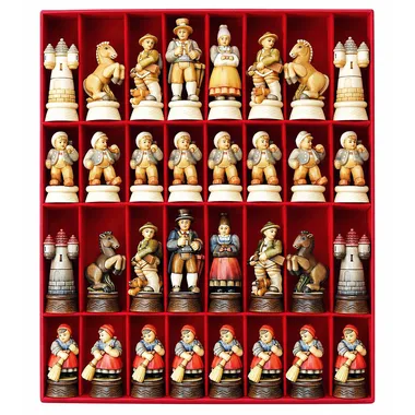 "Alpine Oil-Painted" Chess Set in Traditionally Carved Solid Alpine Wood