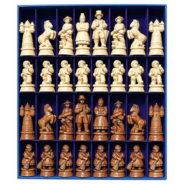 "Alpine Burnished and Wax-Polished" Chess Set in Traditionally Carved Solid Alpine Wood