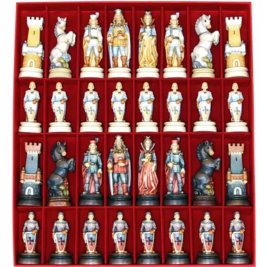 "Bergamo Knight Oil-Painted" Chess Set in Traditionally Carved Solid Alpine Wood