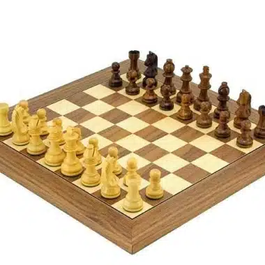 Deluxe Small Chess Set: Maple & Walnut Chess Board with Rosewood & Boxwood Chess Pieces