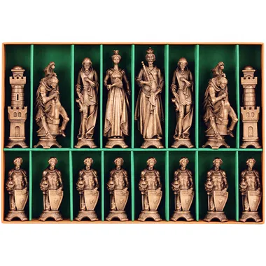 "Renaissance Burnished and Wax-Polished" Chess Set in Traditionally Carved Solid Alpine Wood