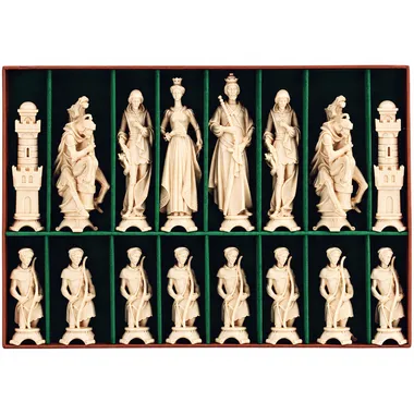 "Renaissance Burnished and Wax-Polished" Chess Set in Traditionally Carved Solid Alpine Wood
