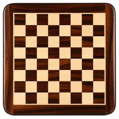 Rounded chess board in rosewood and matte maple, top view