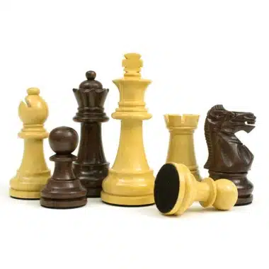 Staunton chess pieces in rosewood, pieces grouped together