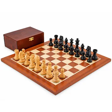 Championship II set with mahogany and maple board, ebonised boxwood pieces and box