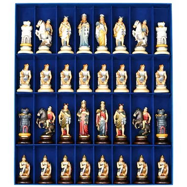 "Etruscan Oil-Painted" Chess Set in Traditionally Carved Solid Alpine Wood