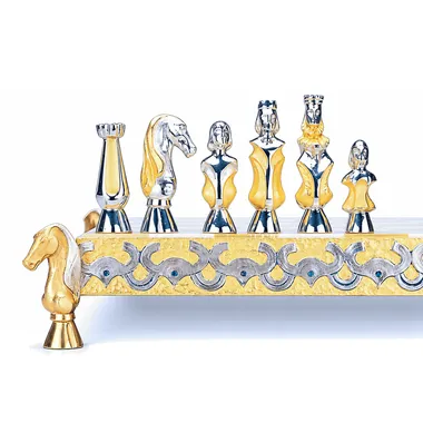 "The Moors in Spain, VIII century" set, chess board and chess set in bronze, onyx and 24-carat gold