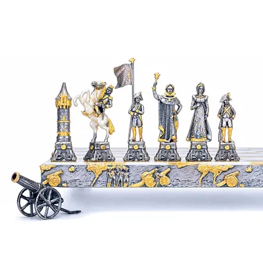 "Napoleon Bonaparte" Set Chess Board and Chess Set in Bronze, Onyx and 24 Carat Gold