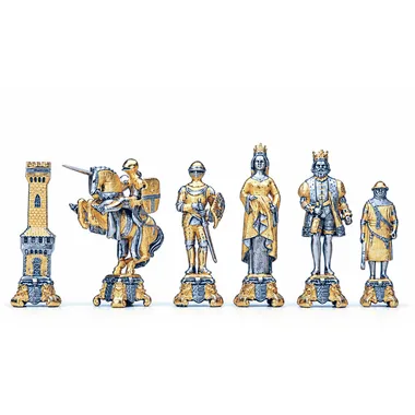 "King Arthur and Guinevere" Set Chess Table and Chess Set in Bronze, Onyx and 24 Carat Gold