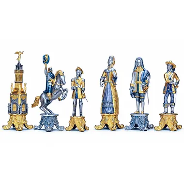 XL Set "Louis XIV the Sun King" Rectangular Chess Table and Chess Set in Bronze, Onyx and 24 Carat Gold