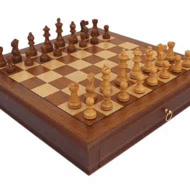 "Tilleul Small" Set - Walnut Wood Chess Board with Storage Drawer & Wooden Staunton Chess Set