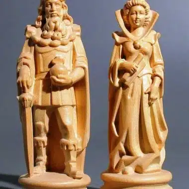 Bergamo king and queen viewed from the front, natural wax finish on polished side