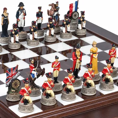 Battle of Waterloo pieces in detail, painted soldiers and flags