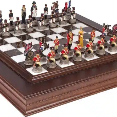 Battle of Waterloo Set 1 – Wooden and Marble Chess Board with Hand-Painted Chess Set