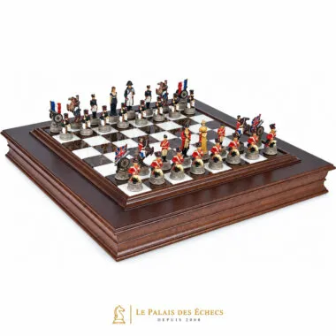 Complete Battle of Waterloo chess set, painted pieces on wood and marble board