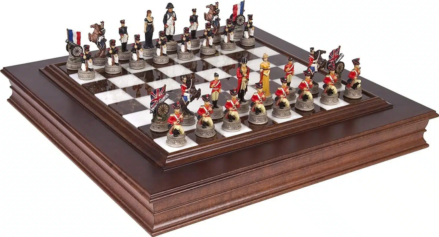 Battle of Waterloo Set 1 – Wooden and Marble Chess Board with Hand-Painted Chess Set