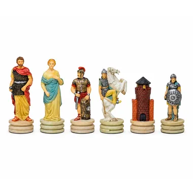 Painted resin chess pieces, Romans versus Greeks theme