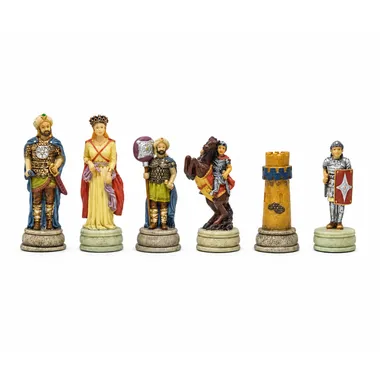 Resin chess pieces Byzantine Empire vs Arab Caliphates lined up