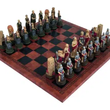 Gladiators Chess Set with Faux Leather Chess Board and Hand-Painted Resin Chess Pieces