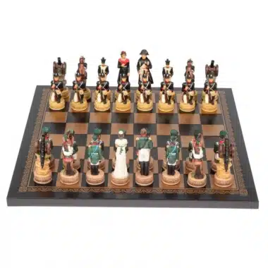 Napoleon Russian Campaign II Set – Resin Chess Set and Black Faux Leather Chess Board