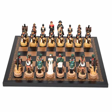 Napoleon Russian Campaign II chess set on black faux leather chessboard