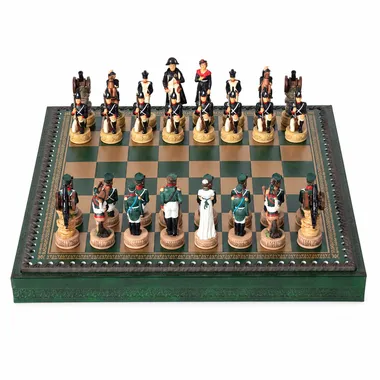 Napoleon Russian Campaign IV set, resin pieces on green chess board, front view