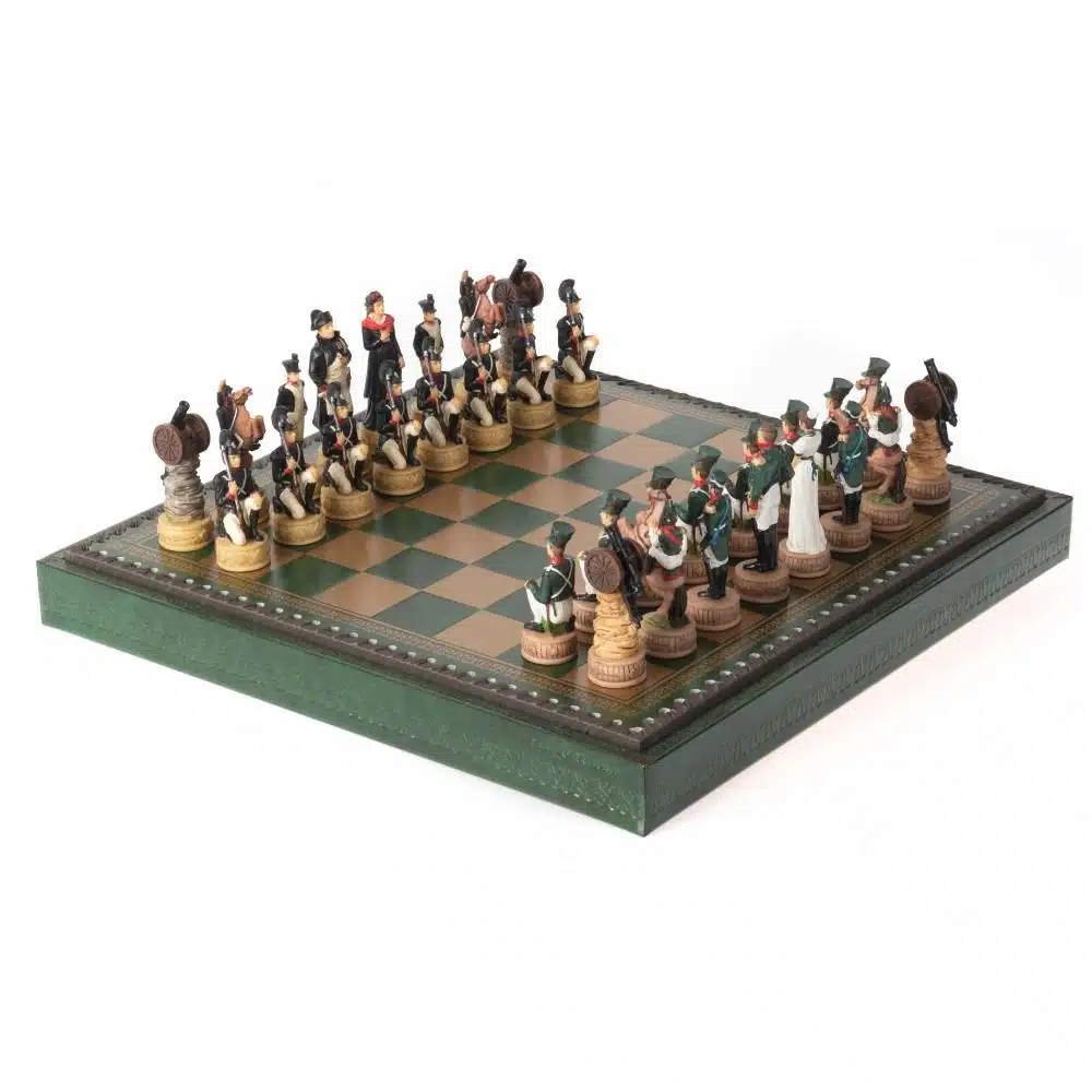 Napoleon Russian Campaign IV Chess Set in Resin with Green Faux Leather Chess Board - Image 2