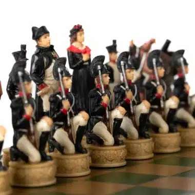 Alternative view of Napoleon Russian Campaign IV Chess Set in Resin with Black and Ivory Stained Wooden Chess Board
